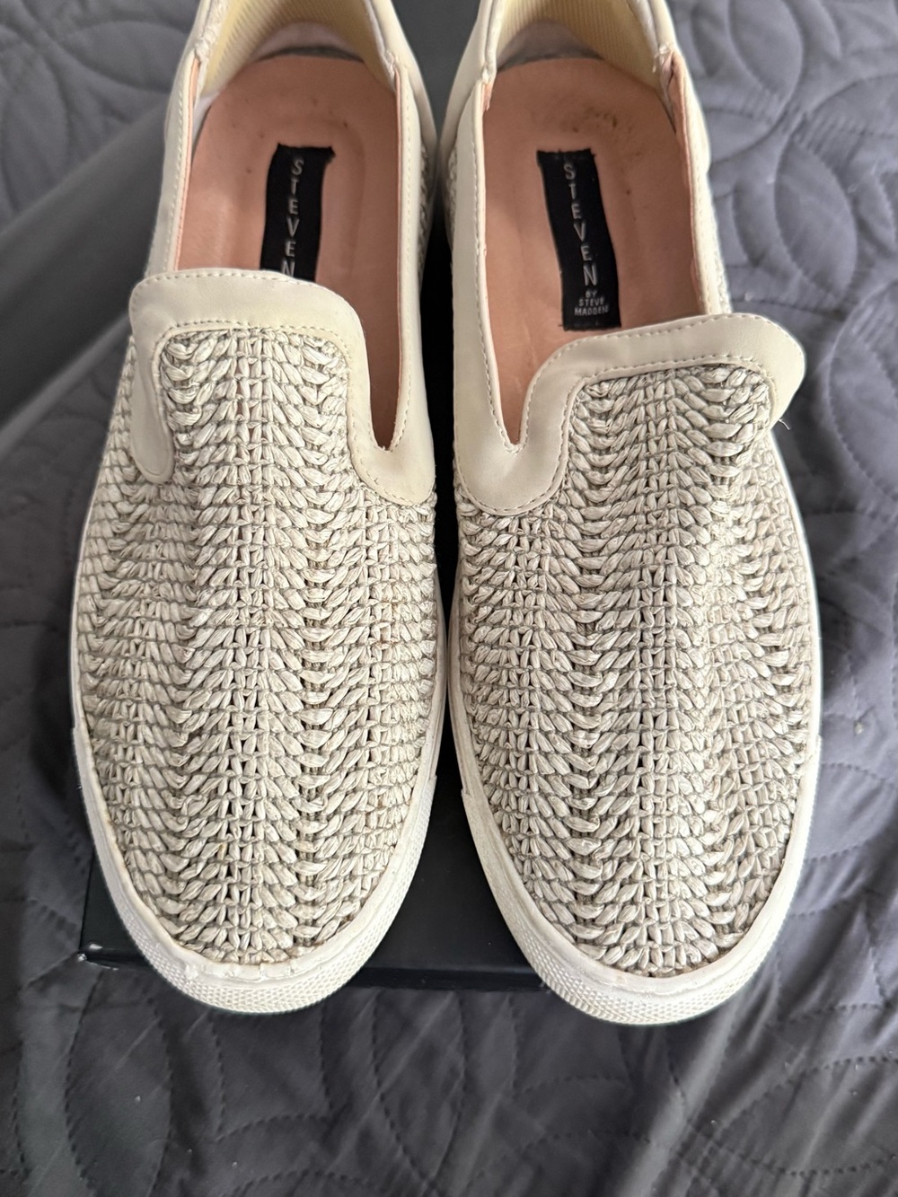 Steve Madden Cream Woven Slip-On Sneakers - Neutral Knit Upper